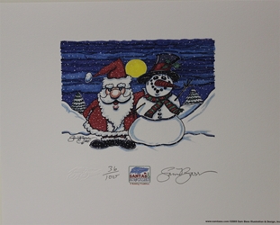 2005 Santa and Snowman #1 Numbered and Autographed by Sam Bass Print 14 " X 11" 2005 Santa and Snowman #1 Sam Bass Print 14 " X 11"