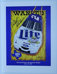 Autographed Rusty Wallace "Most Wanted" Original Sam Bass 31" X 24" Print w/ COA Sam Bass, Rusty Wallace, Miller Lite, Monster Energy Cup Series, Winston Cup, Poster