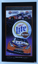 Autographed Rusty Wallace "Wheels in the Sky" Numbered Original Sam Bass 29" X 17" Print Sam Bass, Rusty Wallace, Miller Lite, Harley Davidson, Monster Energy Cup Series, Winston Cup, Poster