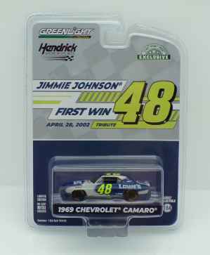 Jimmie Johnson First Hendrick Motorsports Win Tribute: California Motor Speedway 4/28/02 - 1969 Chevy Camaro 1:64 Greenlight Hobby Exclusive Greenlight First Win Tributes, Hendrick Motorsports, 1:64 Scale