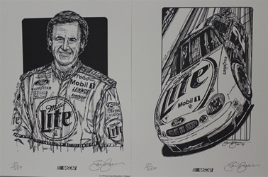Set of 2 Rusty Wallace 1999 Miller Lite Numbered and Autographed by Sam Bass Lithographed Print 14 " X 11" W/COA Set of 2 Rusty Wallace 1999 Miller Lite  Numbered and Autographed by Sam Bass Lithographed Print 14 " X 11" W/COA