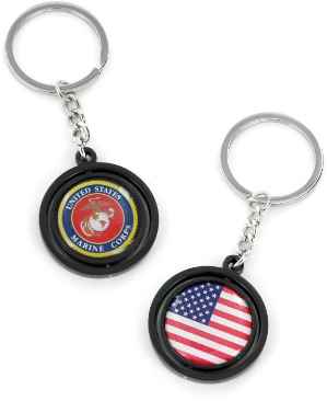 US MARINE BLACK SPINNING KEYTAG US Marines, military, keychain
